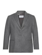 Flannel Wool Tailored Blazer Blazers Single Breasted Blazers Grey Calv...