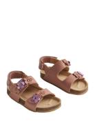 Wheat Sandal Cork Open Toe Clare Flowers Rosa