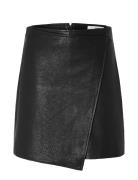 Slfcarol Hw Short Leather Skirt Kort Kjol Black Selected Femme