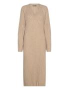 Gina Tricot V-Neck Knitted Dress Beige