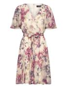 Floral Crinkle Georgette Surplice Dress Kort Klänning Cream Lauren Ral...