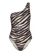 Animal Print Swimsuit Baddräkt Badkläder Beige Mango