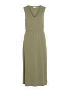 Vimodala V-Neck S/L Midi Dress - Noos Knälång Klänning Green Vila