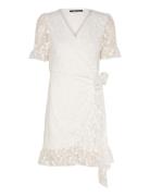 Lace Wrap Mini Dress Kort Klänning Cream Gina Tricot