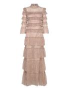 Malina Carmine Long Sleeve Lace Maxi Dress Beige