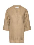 Linen Blouse Tops Blouses Long-sleeved Brown Rosemunde