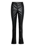 Mollie Slit Trousers Bottoms Trousers Leather Leggings-Byxor Black Gin...