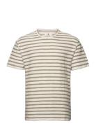 Akkikki S/S Structure Stripe Tops T-shirts Short-sleeved Cream Anerkje...