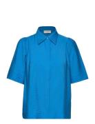 Alyssa Pleat Shirt Tops Shirts Short-sleeved Blue NORR