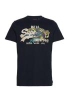 Vintage Vl Narrative Tee Tops T-shirts Short-sleeved Navy Superdry