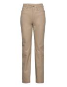 Leather Straight Pants Bottoms Trousers Leather Leggings-Byxor Beige R...