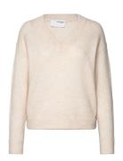 Selected Femme Slfmaline Ls Knit V-Neck Noos Beige