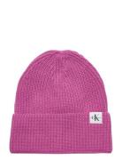 Monogram Rib Beanie Accessories Headwear Hats Beanie Pink Calvin Klein