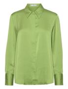 Satin Finish Flowy Shirt Tops Blouses Long-sleeved Green Mango