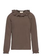 Blouse Ls Collar Tops T-shirts Long-sleeved T-shirts Brown En Fant