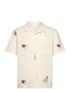 Knowledge Cotton Apparel Box Fit Short Sleeve Shirt With Emb Kräm