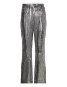 Striped Leather Pants Bottoms Trousers Leather Leggings-Byxor Silver R...
