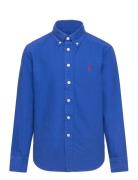 Garment-Dyed Cotton Oxford Shirt Tops Shirts Long-sleeved Shirts Blue ...