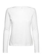 Cotton Boat Neck T-Shirt Tops T-shirts & Tops Long-sleeved White Mango