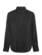 Satin Finish Flowy Shirt Tops Shirts Long-sleeved Black Mango