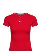 Tjw Slim Badge Rib Tee Tops T-shirts & Tops Short-sleeved Red Tommy Je...