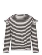 Striped Ruffle Sleeve T-Shirt Tops T-shirts Long-sleeved T-shirts Grey...