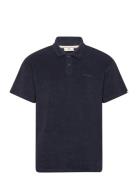 Akkikki S/S Frotte Polo Tee Tops Polos Short-sleeved Blue Anerkjendt