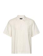 Cotton Linen Mateo Stripe Shirt Ss Tops Shirts Short-sleeved Cream Mad...