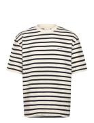 Striped Textured Ss T-Shirt Tops T-shirts Short-sleeved Cream GANT