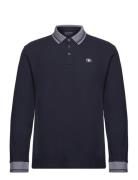 Polo With Detailed Collar Tops Polos Long-sleeved Blue Tom Tailor