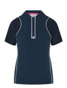 Zip Front Top With Mesh Sleeves & Piping Tops T-shirts & Tops Polos Na...