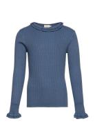 Pullover Rib Knit Tops T-shirts Long-sleeved T-shirts Blue Creamie
