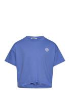 Cropped T-Shirt With Badge Tops T-shirts Short-sleeved Blue Tom Tailor