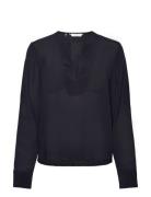 Tommy Hilfiger Viscose Crepe V-Neck Blouse Ls Blå