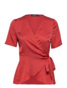 Slkarven Wrap Blouse Ss Tops Blouses Short-sleeved Red Soaked In Luxur...