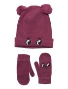 Knitted Set Animal Beanie And Accessories Headwear Hats Beanie Pink Li...