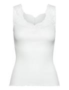 Silk Top W/ Lace Tops T-shirts & Tops Sleeveless White Rosemunde