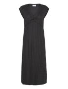 Visolira V-Neck Cap Sleeve Dress Knälång Klänning Black Vila