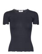 Silk T-Shirt W/ Lace Tops T-shirts & Tops Short-sleeved Navy Rosemunde
