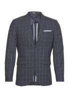 Slhslim-Oasis Linen Navy Chk Blz B Noos Suits & Blazers Blazers Single...