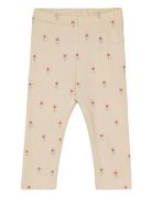 Lindex Leggings Brushed Inside Flower Beige