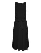 Belted Crepe Sleeveless Dress Knälång Klänning Black Lauren Ralph Laur...