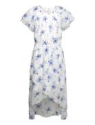 Lindex Dress High And Low Chiffon Wit Blå