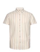 Jack & J S Jjjoshua Oxford Stripe Shirt Ss Beige