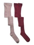 Minymo Stocking - Solid Rib 2-Pack Rosa