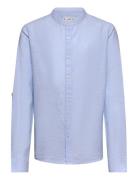 Mango Regular-Fit Mao-Collar Linen Shirt Blå