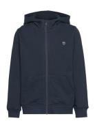 Knowledge Cotton Apparel Badge Zip Hood Sweat - Gots/Vegan Marinblå