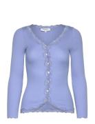 Rosemunde Rwbabette Silk Ls V-Neck Lace Cardi Blå