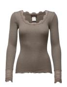 Rosemunde Rwbenita Ls O-Neck Lace T-Shirt Brun