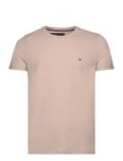 Stretch Slim Fit Tee Tops T-shirts Short-sleeved Cream Tommy Hilfiger